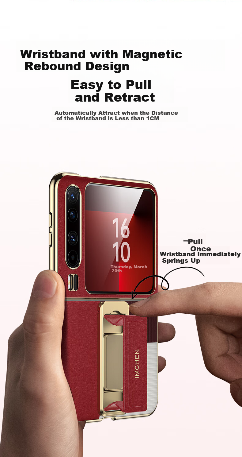 Чехол для телефона IM-CHEN с ремешком на запястье и подставкой, для Huawei Pura X / Collector's Edition, кожаный, черный