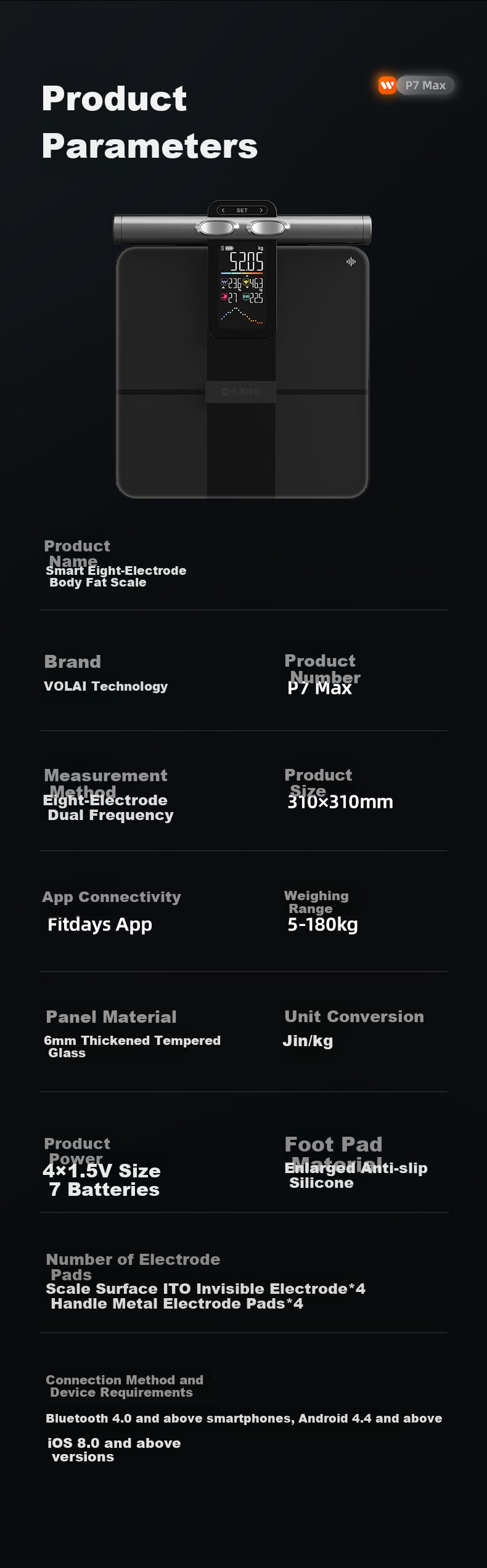 Умные весы ICOMON P7Max, 8 электродов, точные, для профессионального спортзала, мониторинг данных о здоровье, для мужчин и женщин