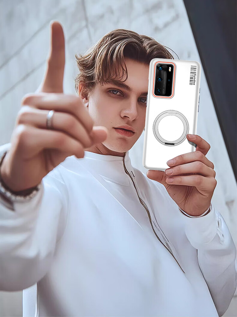 Чехол-накладка Baozou для Huawei P40 Pro, противоударный, с магнитным кольцом-подставкой, матовый, белый