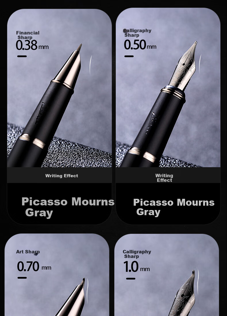 Перьевая ручка Pimio Malaga Series 916 Midnight Black, 1.0 мм, черная, с изогнутым пером, для каллиграфии и письма