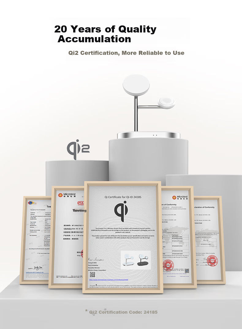 Беспроводное зарядное устройство GDGO [Qi2 Certified] 3-в-1, 15 Вт, MagSafe, для Apple Watch Series 1-10, iPhone 17/16, AirPods