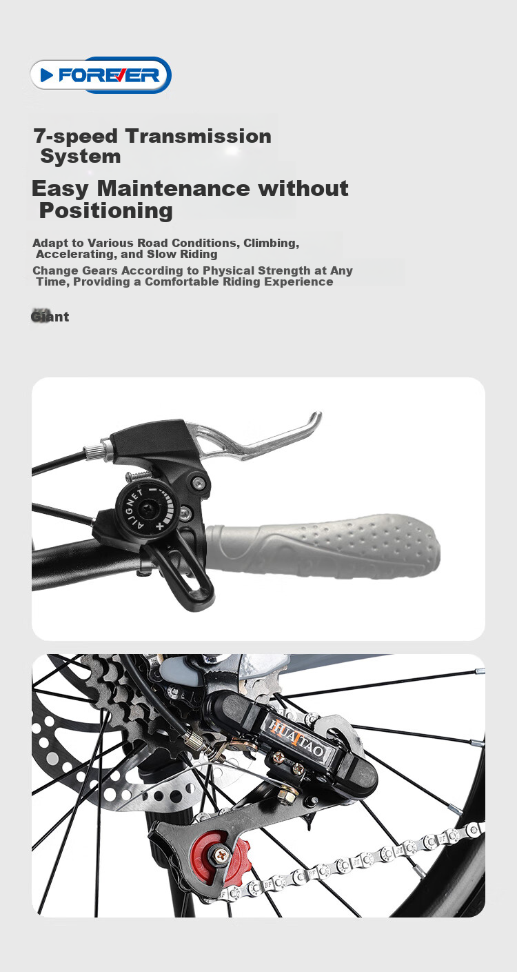 FOREVER 7 Speed 22-Inch City Folding Bicycle for Men, Women, Adults, Teenagers, Students, Children, Gray