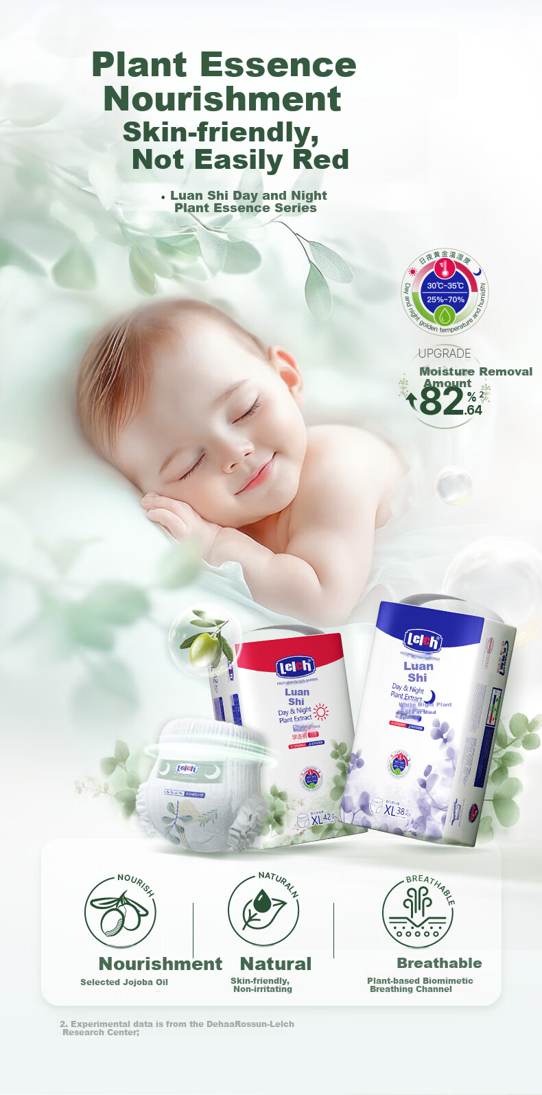 Подгузники Lelch Herbal Baby Night Diapers, XXXL Size, 34 шт. (17KG+), Pull-Up Diapers, дышащие и впитывающие