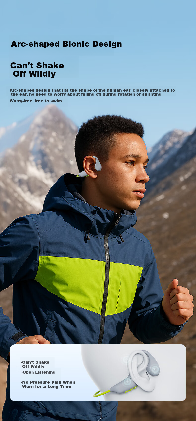 Наушники Lanshidun с костной проводимостью BE20, беспроводные Bluetooth-наушники открытого типа для спорта, плавания, бега, езды на велосипеде, водонепроницаемые IPX8, с шумоподавлением без звонков, серый-зеленый