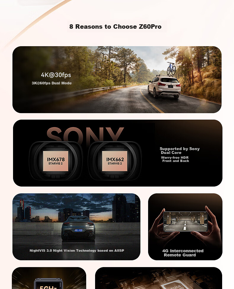 Видеорегистратор DDPAI Z60Pro, 4K, 2 камеры, Sony IMX678, GPS, Wi-Fi, 32 ГБ
