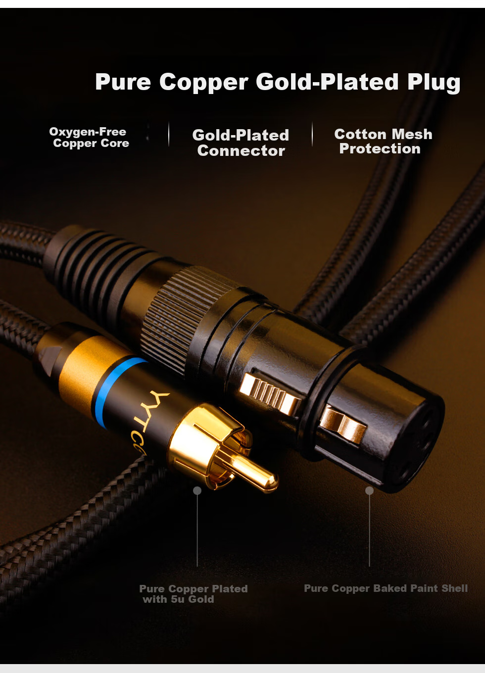 Аудиокабель YYTCG Pure Copper Lotus Head RCA to XLR, 1 метр, черный