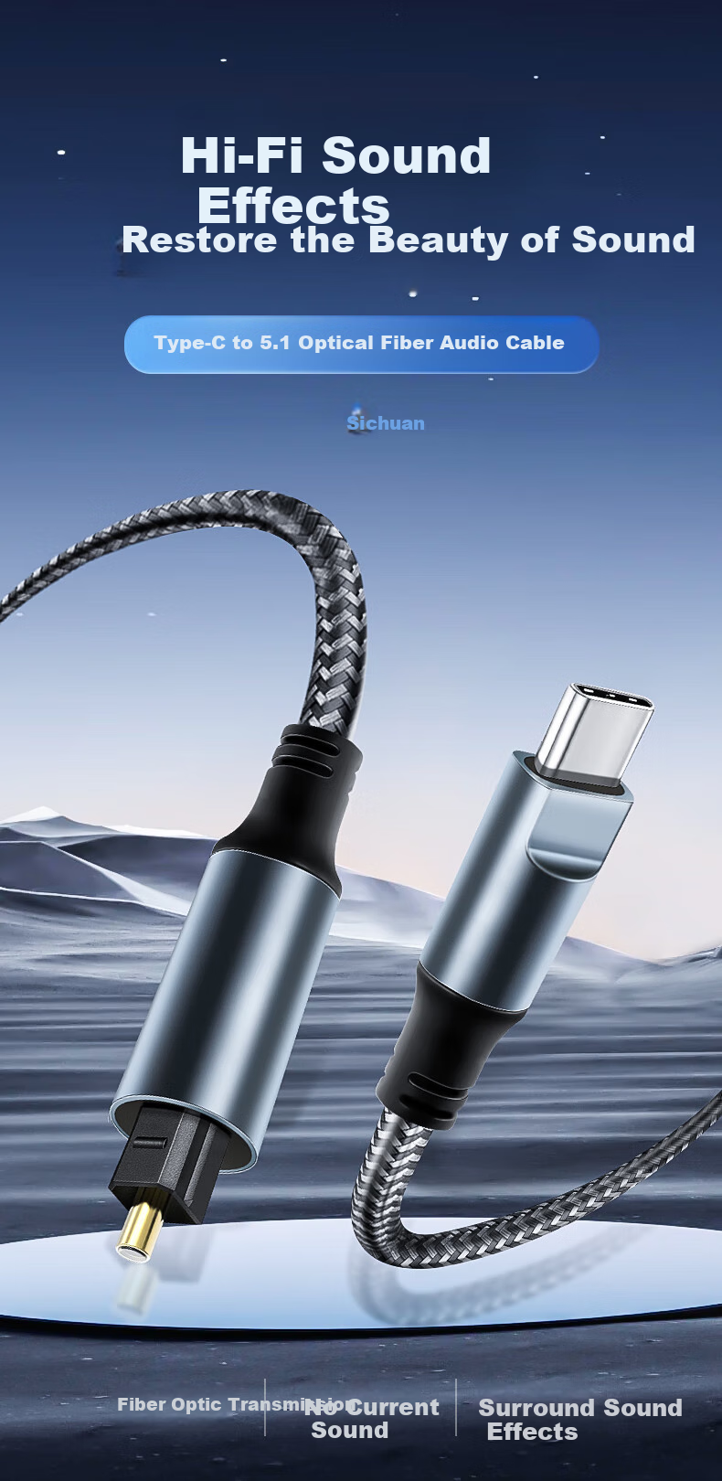 Кабель Beishanque Type-C - Square Fiber Optic Audio, 1.5 метра, BSQ-GQ15