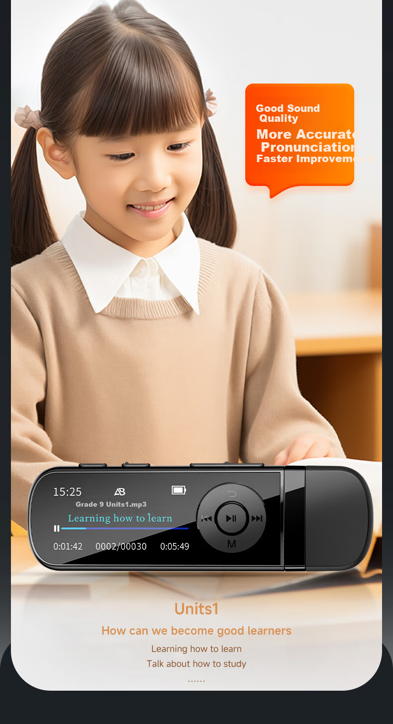 Портативный MP3-плеер Aigo MP3-100, 128 ГБ, Bluetooth, для студентов, для обучения английскому языку, для спорта, с функцией записи, в стиле USB-флешки с портом USB-C