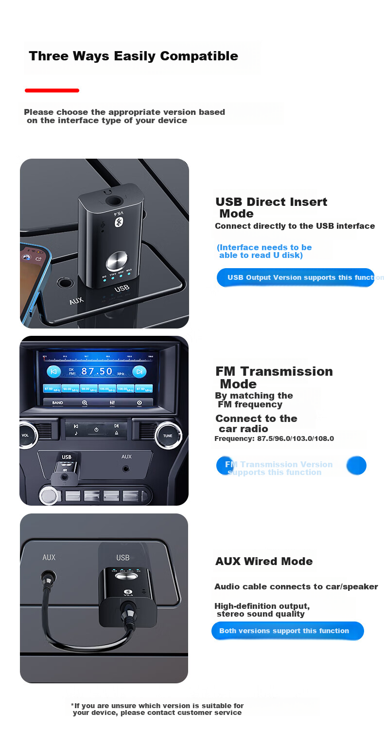 BIAZE USB Bluetooth Adapter 5.4 Audio Receiver/transmitter Two-In for Mobile to AUX Car Speakers/sound Systems Amplifiers, Calls/music navigatio