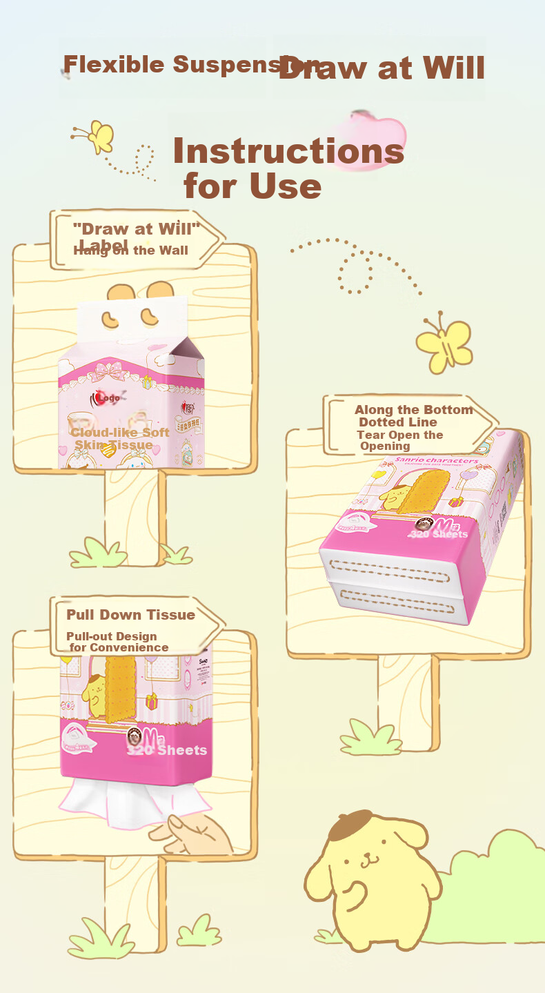 Салфетки для лица Mind Act Upon Mind, 4 слоя, 320 листов, серия Sanrio Family IP