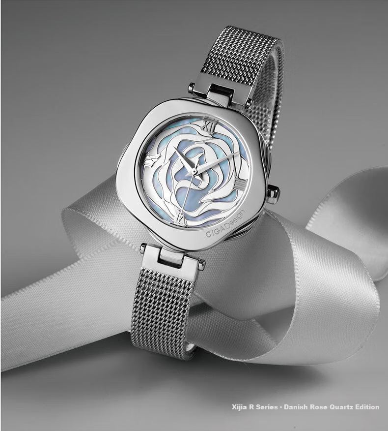 Женские часы CIGA Design R Series Danish Rose, механические, автоматические, с сапфировым стеклом, водонепроницаемые (3 АТМ), серебристый циферблат, квадратный корпус, кожаный ремешок, женские