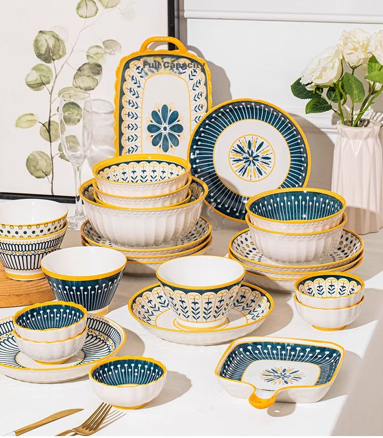 Набор посуды CERAMICS Nordic Style, японский стиль, 16 предметов, керамика, для дома, для новоселья, золотистый