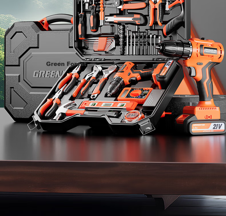 Аккумуляторная дрель GREENER Brushless Drill Multi-Function Tool Kit Repair Set, 21В, 120 предметов
