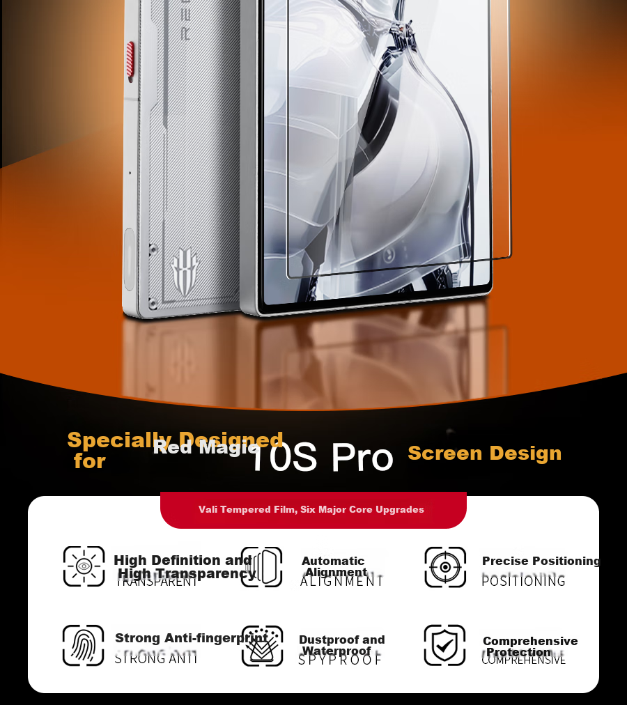 Защитное стекло Wali для Nubia Red Magic 10s Pro+, закаленное, HD, полное покрытие, анти-отпечатки, анти-падение, защита от износа, с коробкой для быстрой установки