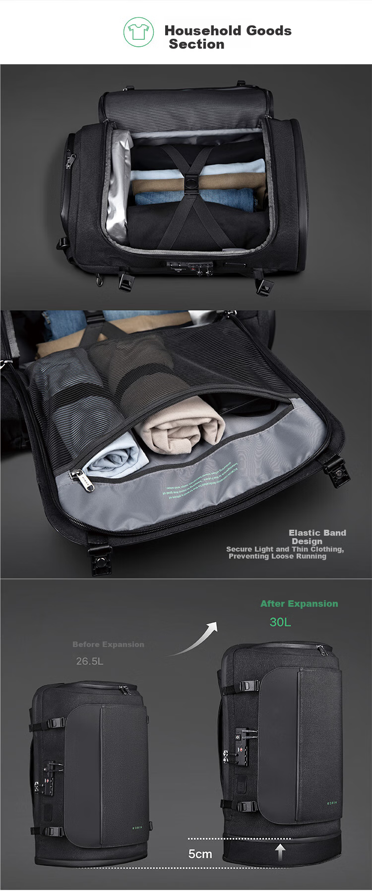 Рюкзак KORIN Anti-Cut And Anti-Theft Travel Backpack для мужчин, большой вместительный рюкзак для ноутбука 16 дюймов, подходит для туризма и деловых поездок, модный рюкзак K41