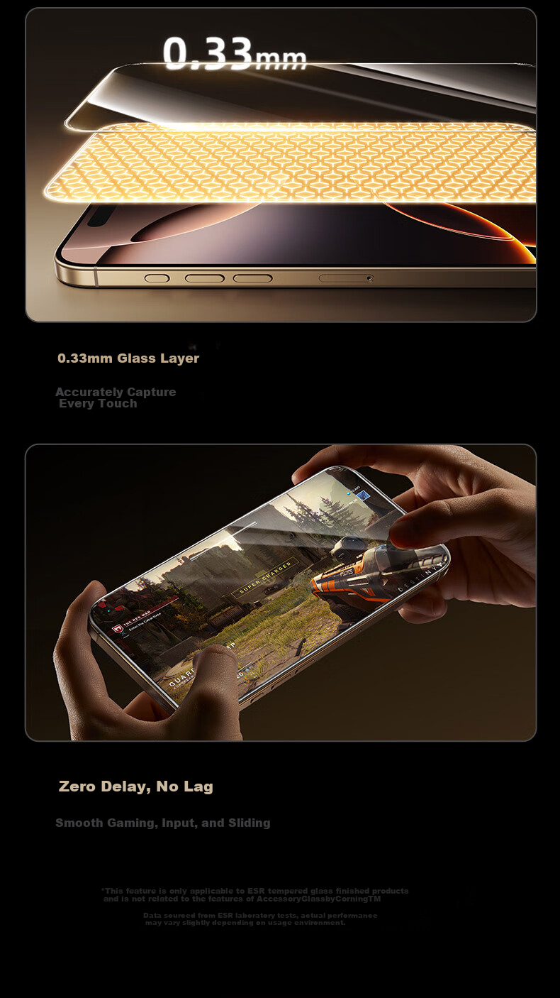 Защитное стекло ESR для iPhone 16 Pro, сертифицированное Corning, противоударное, антиотпечатки, HD Clear