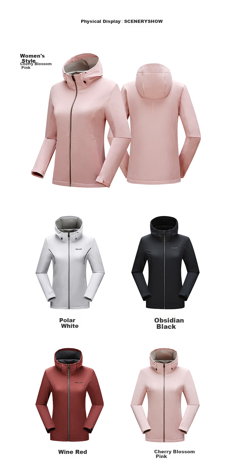 Pelliot Outdoor Soft Shell Jacket for Men And Women, Autumn And Winter Hiking Mountaineering Windproof Water-Resistant Coat 125106015 Pink S