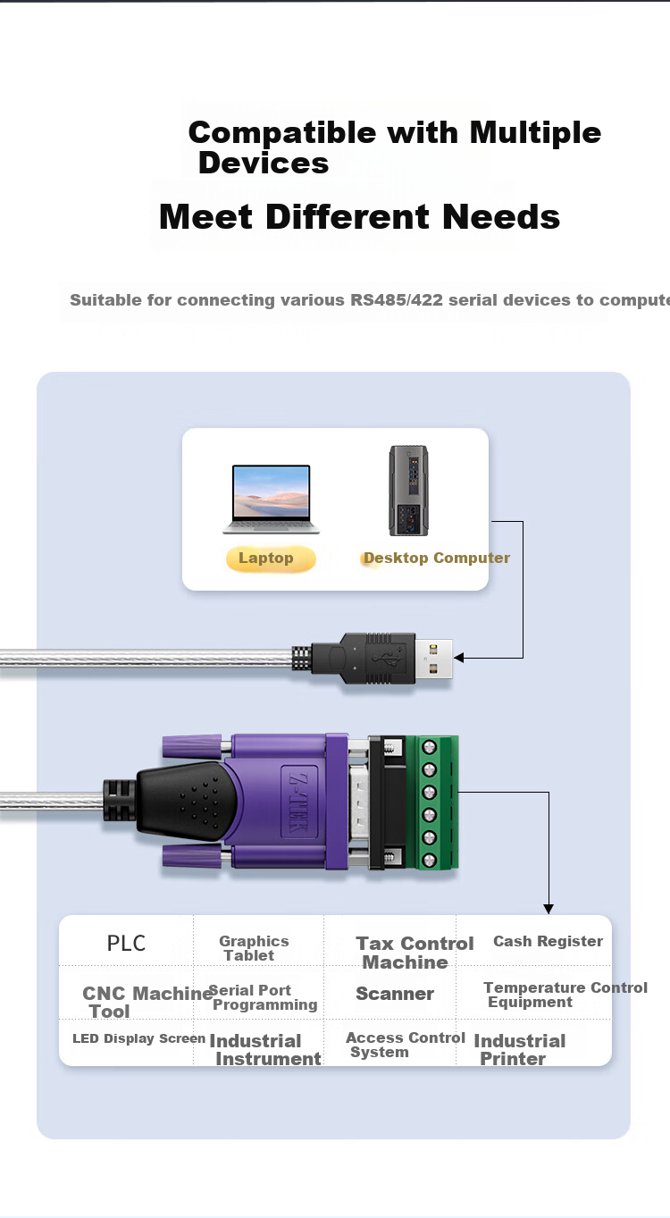 Z-TEK USB to RS485/RS422 Конвертер, адаптер COM-порта, промышленный класс, чип FT232, ZE628-005