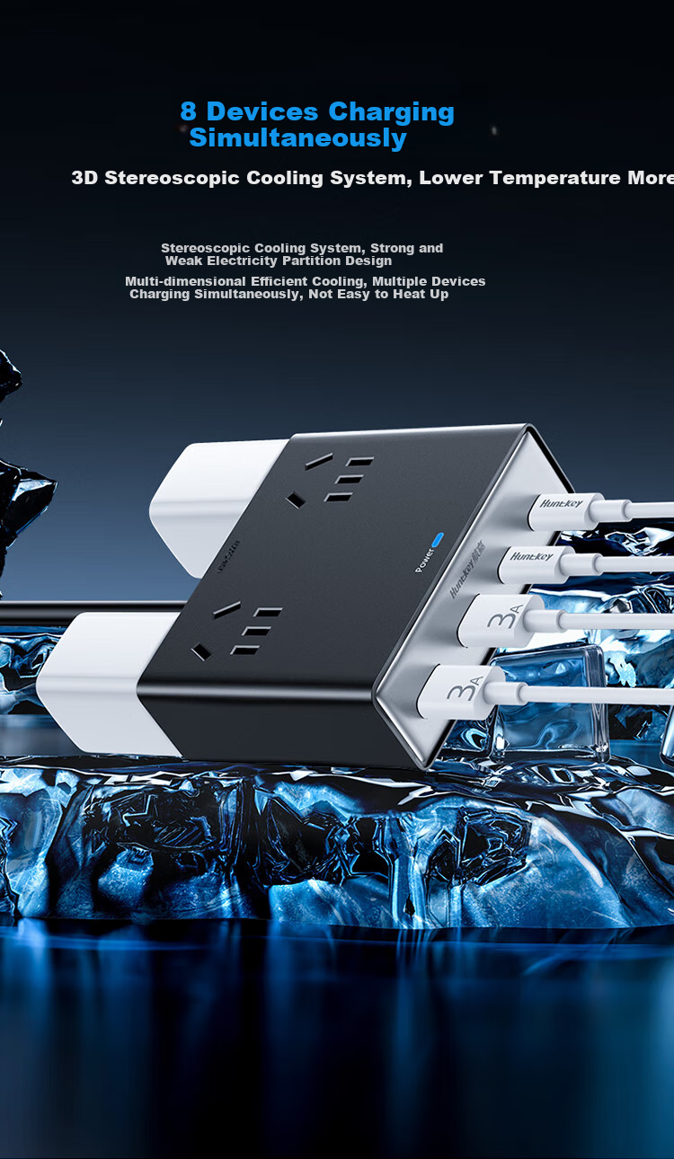 Зарядная станция Huntkey Lingdong M30, настольное зарядное устройство, адаптер быстрой зарядки 30 Вт на нитриде галлия, многопортовая удлинительная розетка