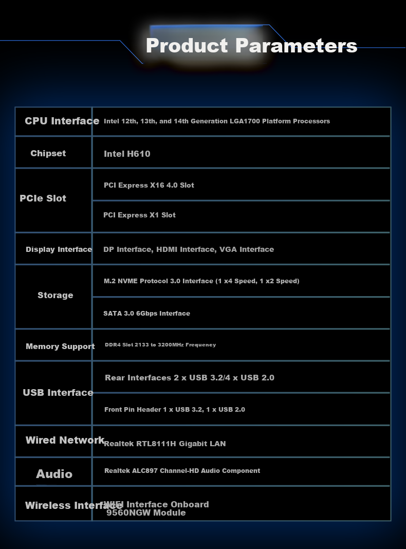 Материнская плата JGINYUE H610M GAMING WIFI, LGA1700, DDR4, M-ATX, с Wi-Fi