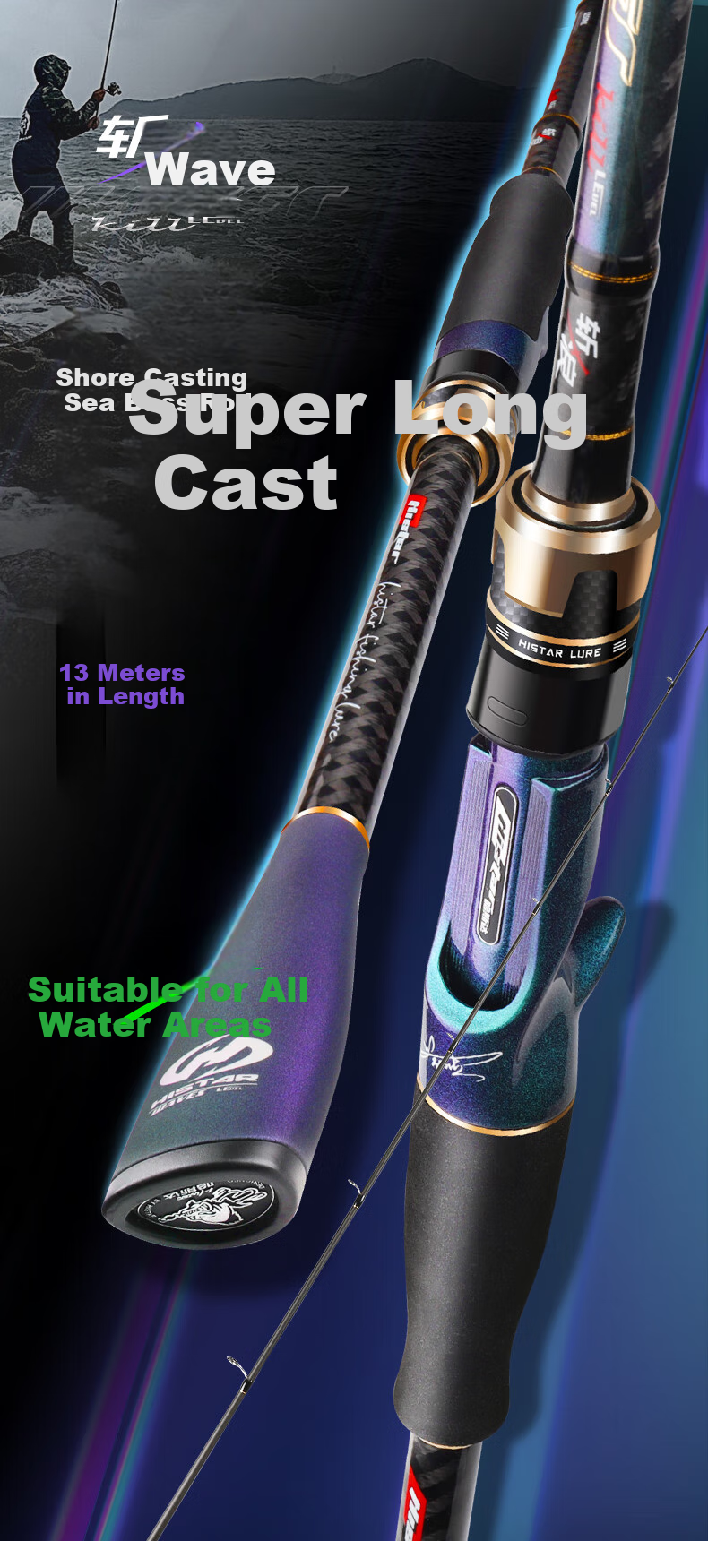 Спиннинг HISTAR Wave-Slicing Long-Distance Casting Lure Rod, 2.5 метра ML, прямой хват