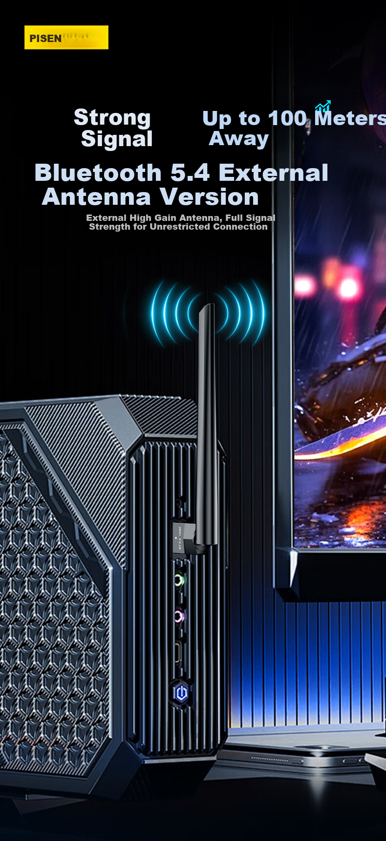 USB Bluetooth адаптер Pisen 5.4 с антенной, аудиоприемник для ПК, модуль для клавиатуры, мыши, наушников, колонок, 120м
