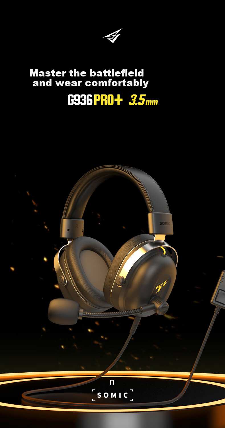 Игровая гарнитура SOMIC G936 PRO+, полноразмерная, проводная, с микрофоном, черная