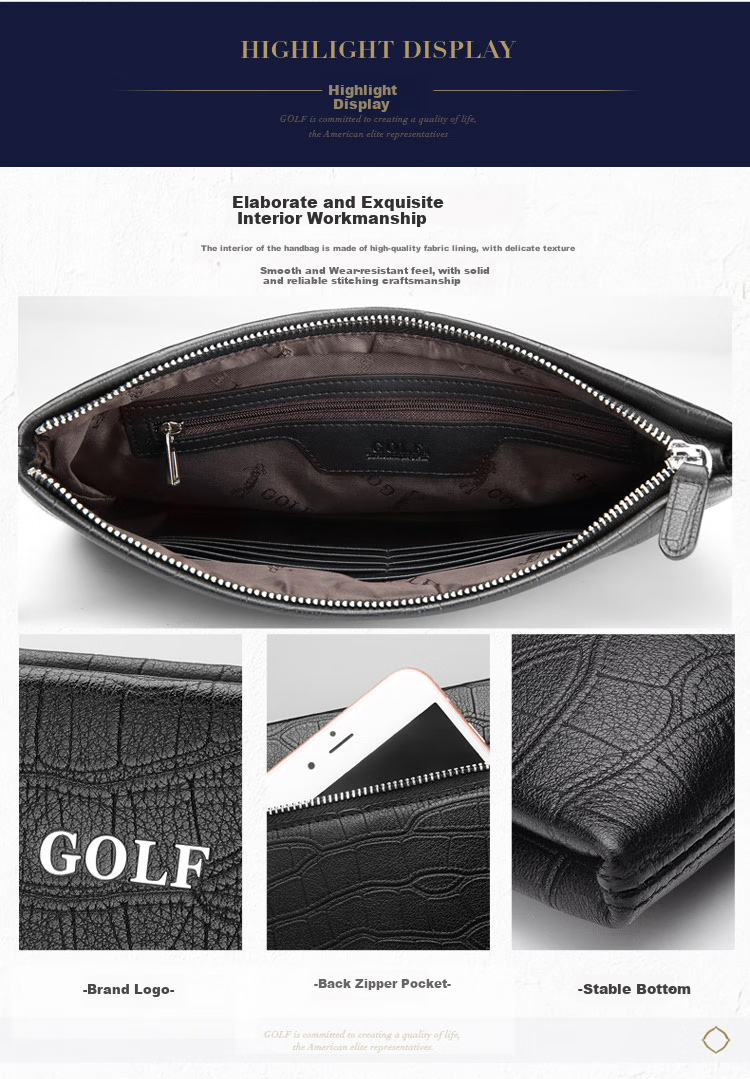 Мужской клатч GOLF из натуральной кожи, с множеством отделений для карт, ручной, с тиснением под крокодила, большой вместимости, подарочный для бойфренда