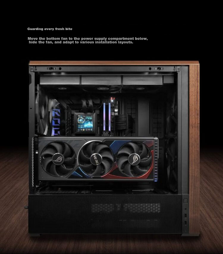 Корпус LIANLI L217 Mid-Tower, черный, с 5 вентиляторами, поддержка материнских плат EATX, дизайн с деревянной текстурой, двойные переключатели