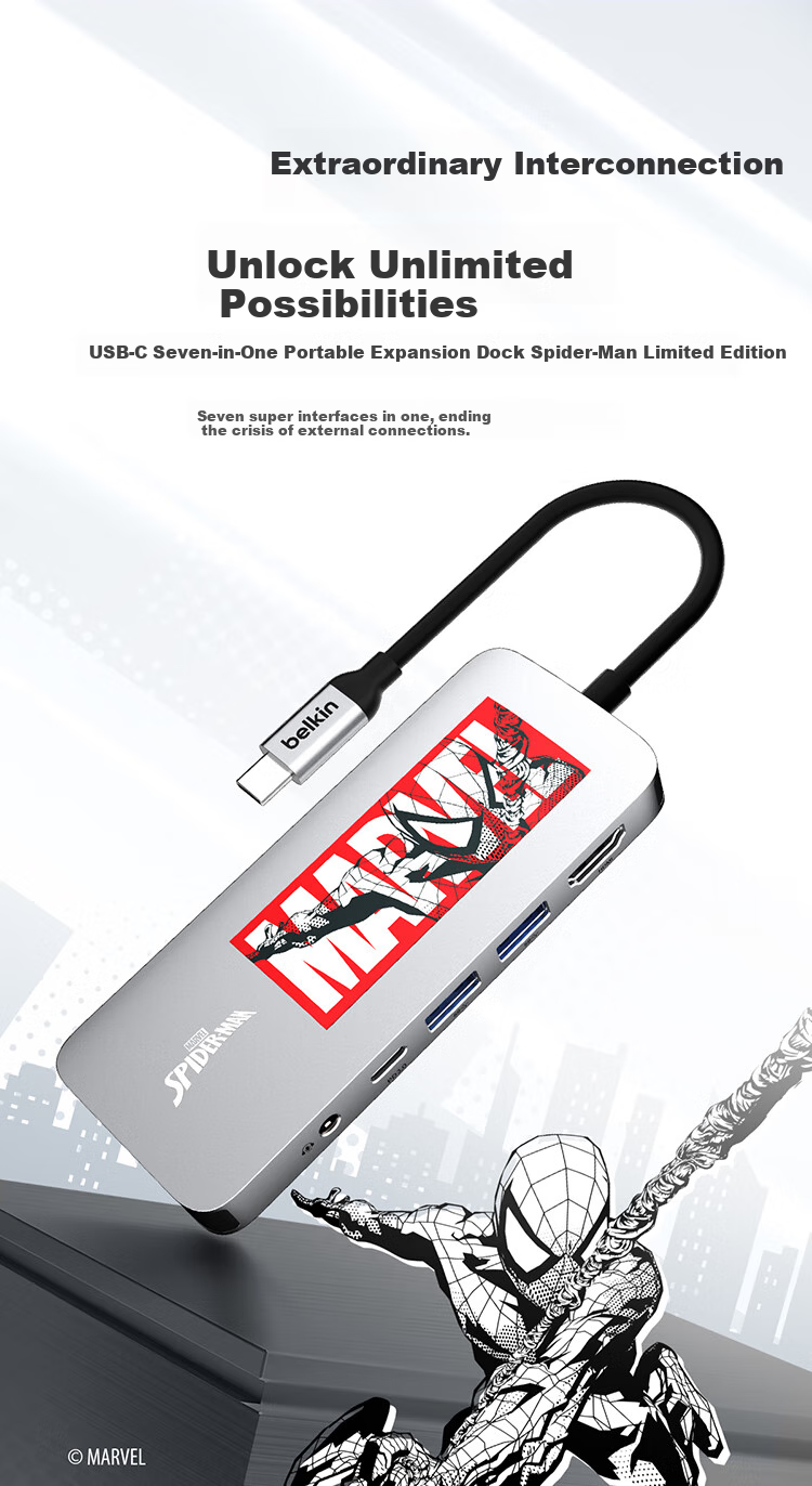 Многофункциональный USB-C хаб Belkin, 7-в-1, для iPad и Apple компьютеров, с PD 100W, HDMI, кардридером