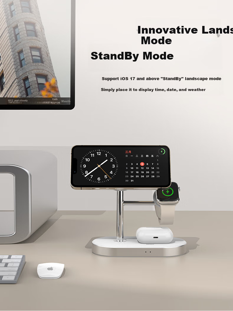 Беспроводное зарядное устройство GDGO [Qi2 Certified] 3-в-1, 15 Вт, MagSafe, для Apple Watch Series 1-10, iPhone 17/16, AirPods