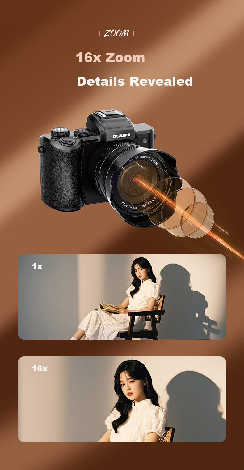 Цифровая камера CAIZU C7S, 88 Мп, 8K видео, 1/2" CMOS, сенсорный экран, Wi-Fi, стабилизация, 128 ГБ карта памяти, 2 аккумулятора
