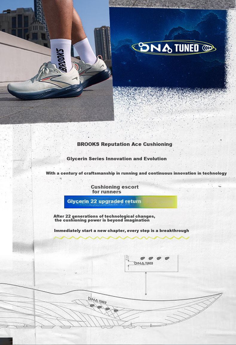 Кроссовки Brooks Glycerin 22 мужские, белые/серые/черные (версия поддержки), размер 44.5