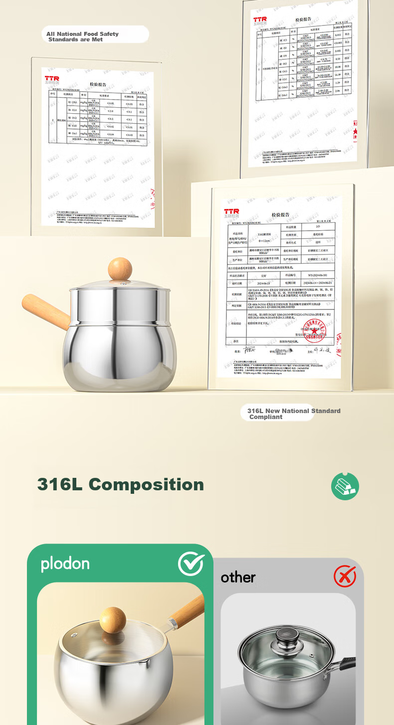 Молоковарка PLODON из нержавеющей стали 316L, 1.5 л, с крышкой, для детского питания