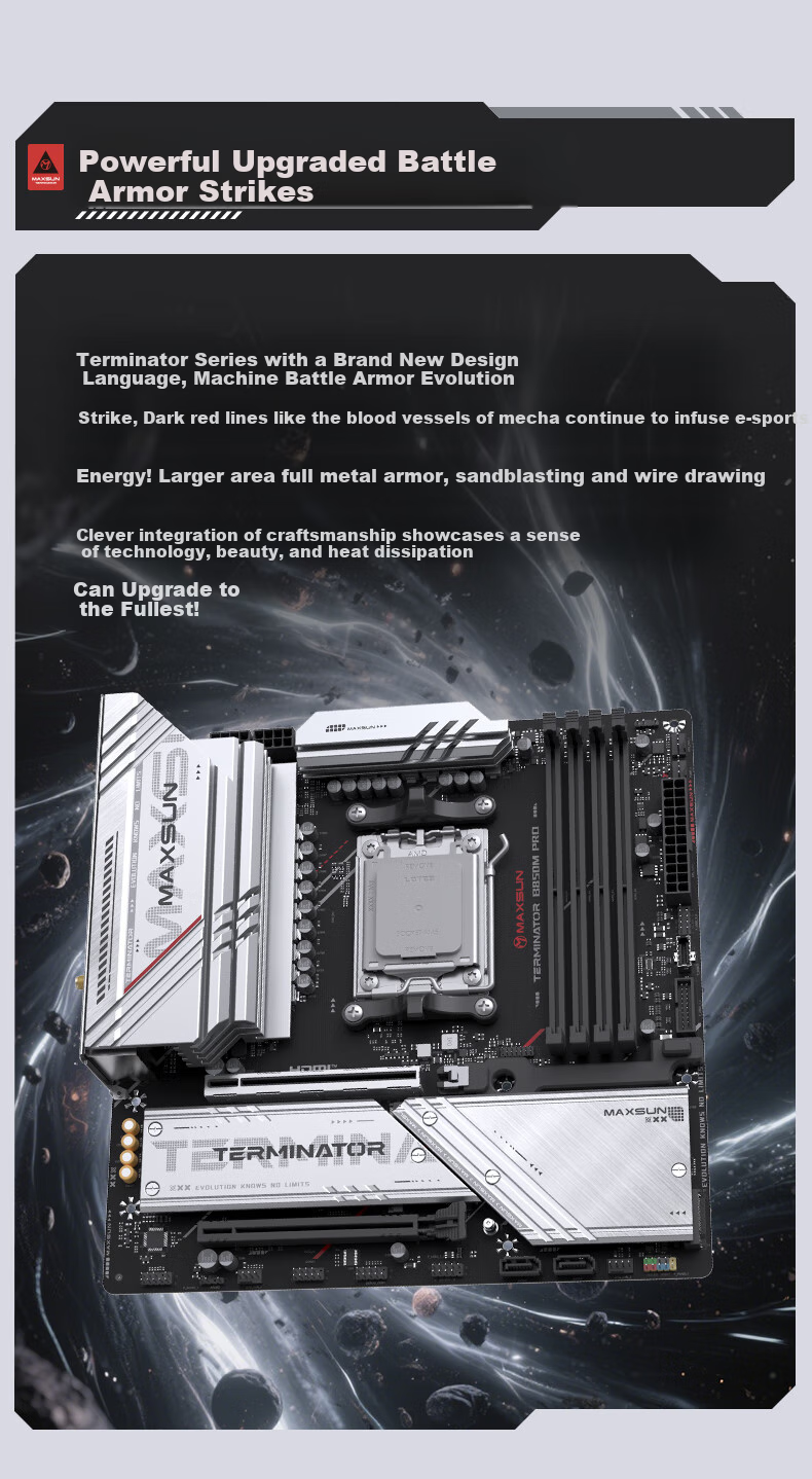 Материнская плата MAXSUN Terminator B850M PRO WIFI, AM5, DDR5, Wi-Fi 6E, M-ATX