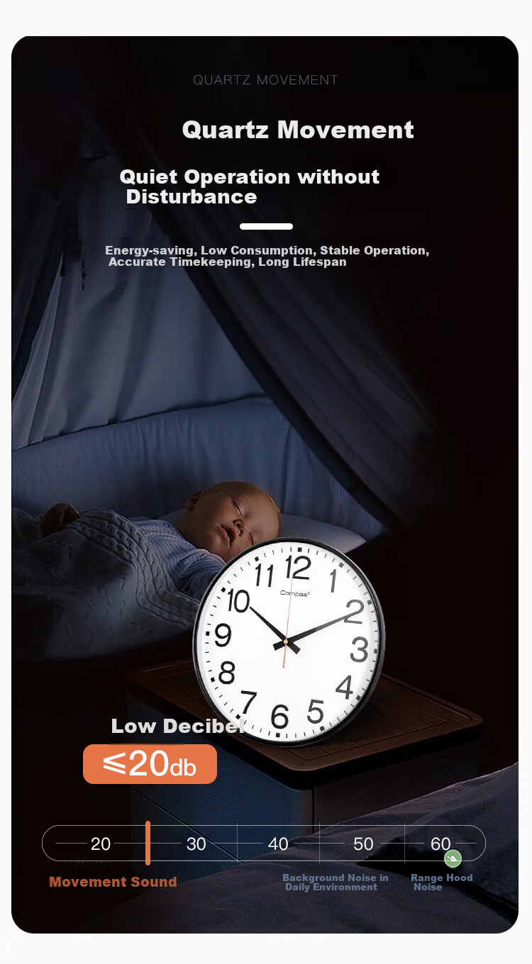 Настенные часы Compas Wall Clock, гостиная, тихие кварцевые часы, настенные часы в новом стиле, модель 3439A с календарем, черные, 41 см