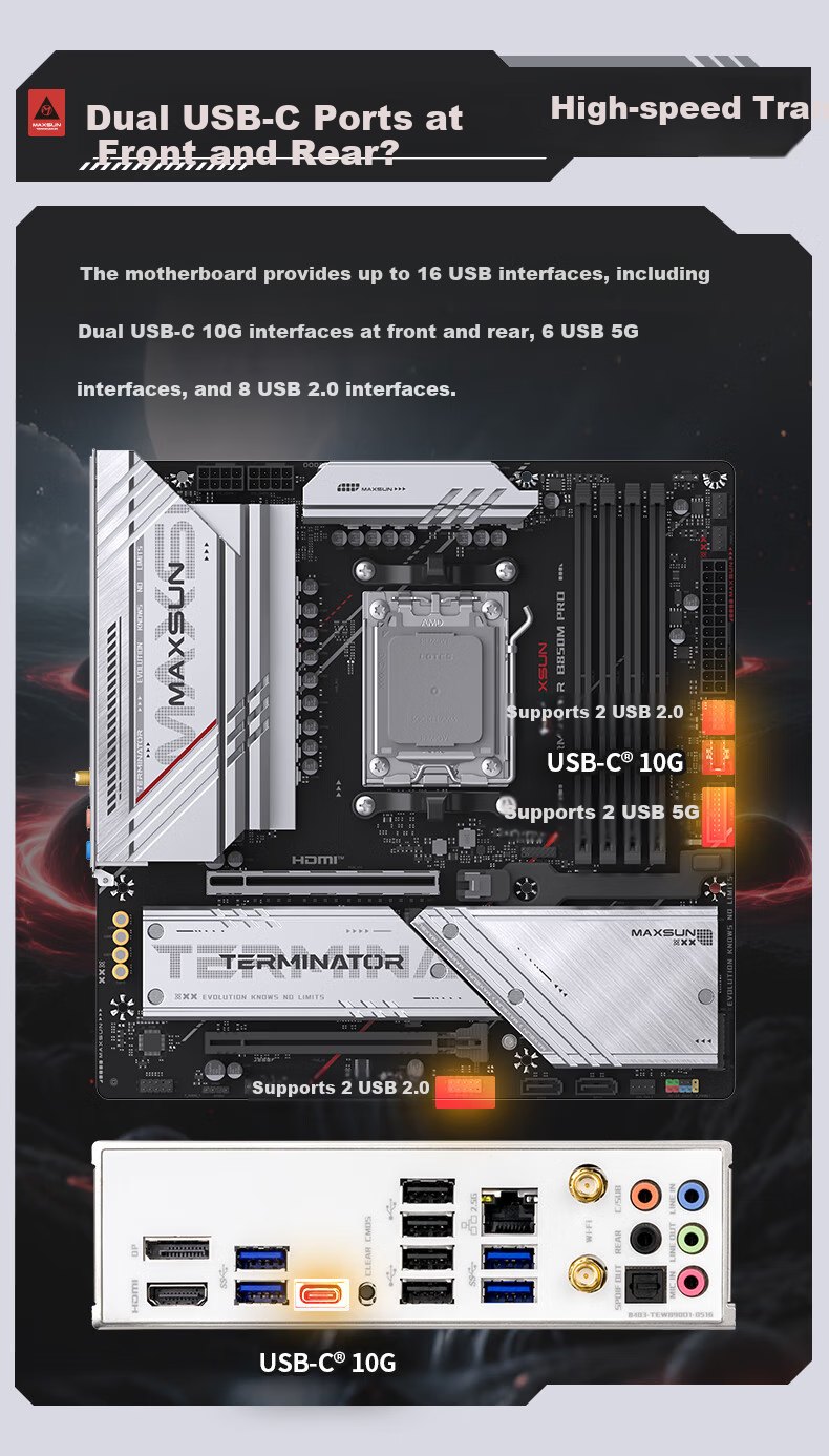Материнская плата MAXSUN Terminator B850M PRO WIFI, AM5, DDR5, Wi-Fi 6E, M-ATX