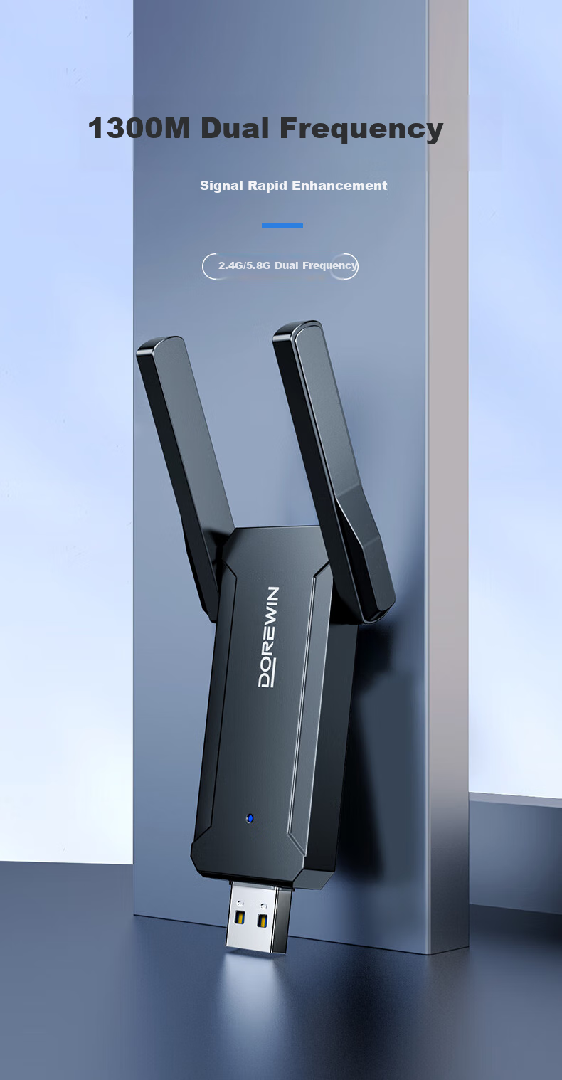 Wi-Fi адаптер DOREWIN AC1300, гигабитный USB, двухдиапазонный 5G, для настольных ПК и ноутбуков, 1300 Мбит/с