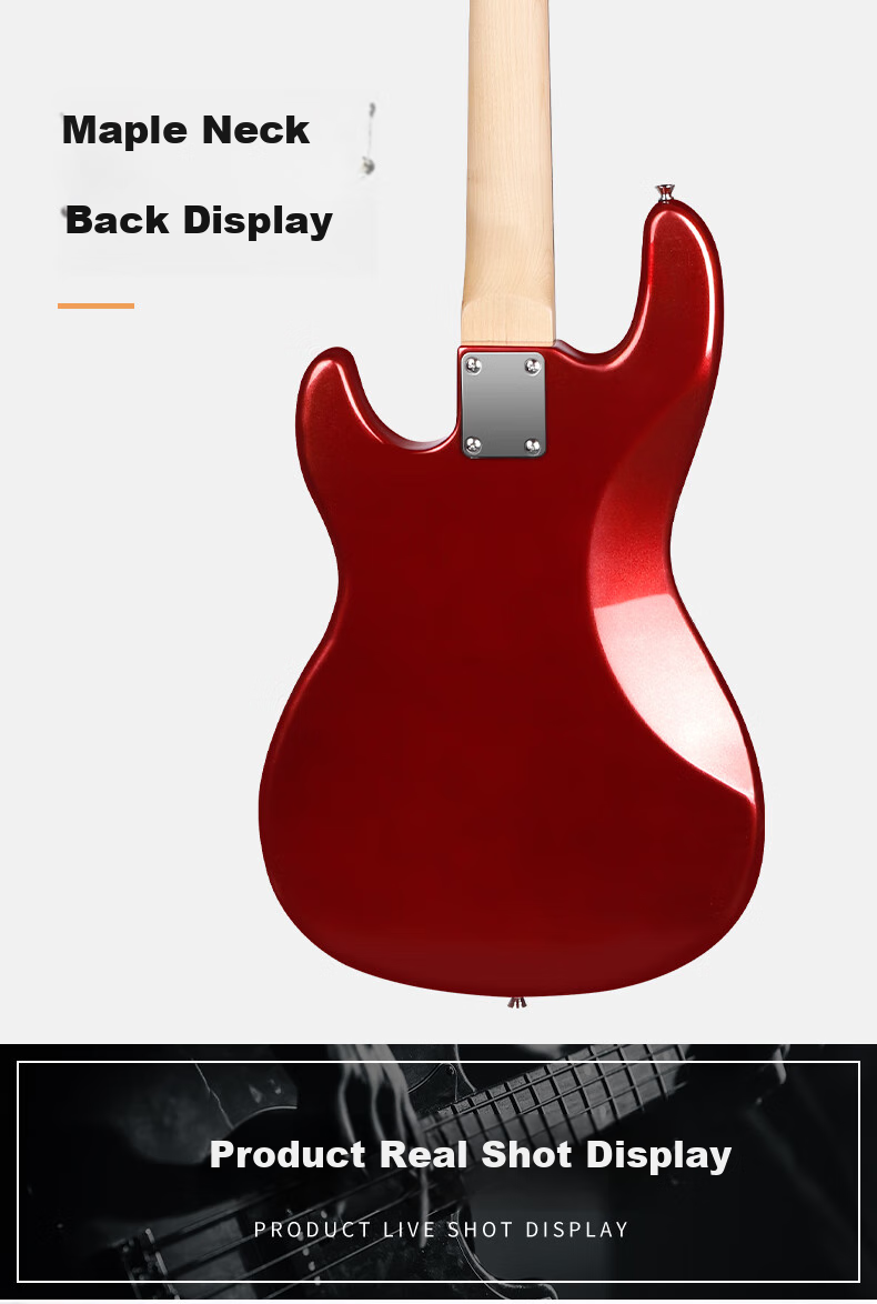 Бас-гитара Minsine FD/Jiaju Red Classic, 39 дюймов, для начинающих, 4 струны, с полным набором аксессуаров