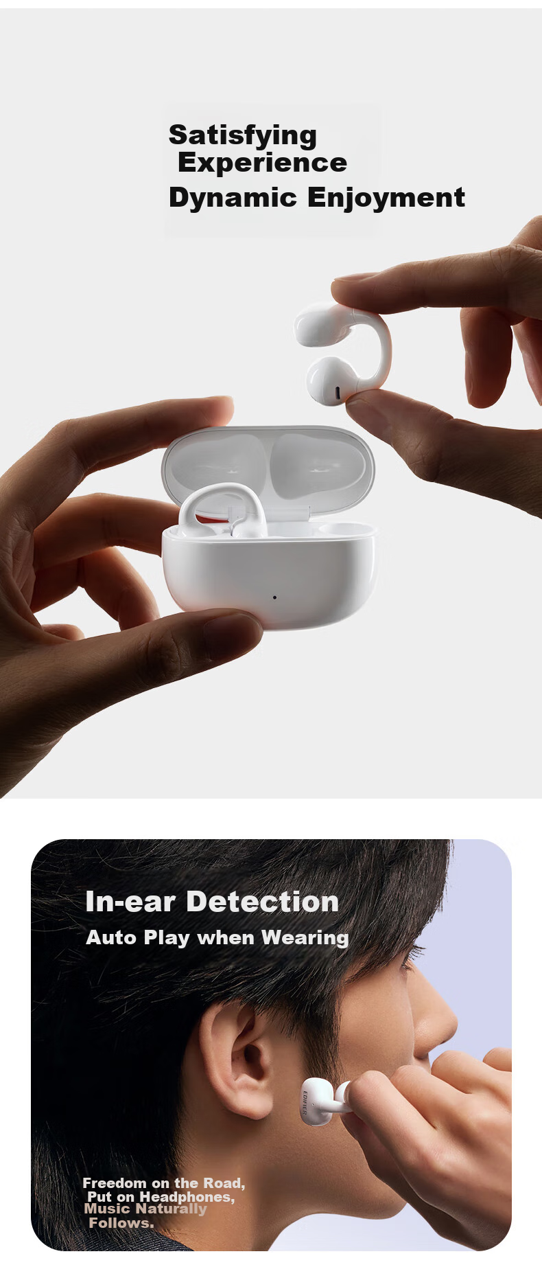 Наушники EDIFIER Comfo Clip QQ, беспроводные, с зажимом на ухо, с функцией перевода, Bluetooth 5.4, серые