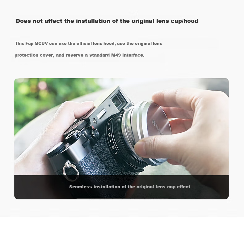 Защитный MCUV фильтр Kase для камер Fujifilm X100VI/X100V/X100F/X100T/X1, серебристая оправа, многослойное покрытие