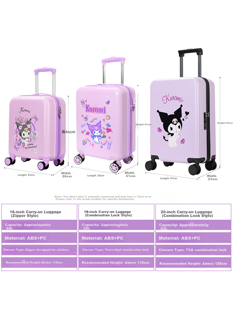 Чемодан Mesuca X Sanrio Kuromi с кодовым замком и универсальными колесами, детский чемодан на колесиках, 18-дюймовый детский багаж, ручная кладь