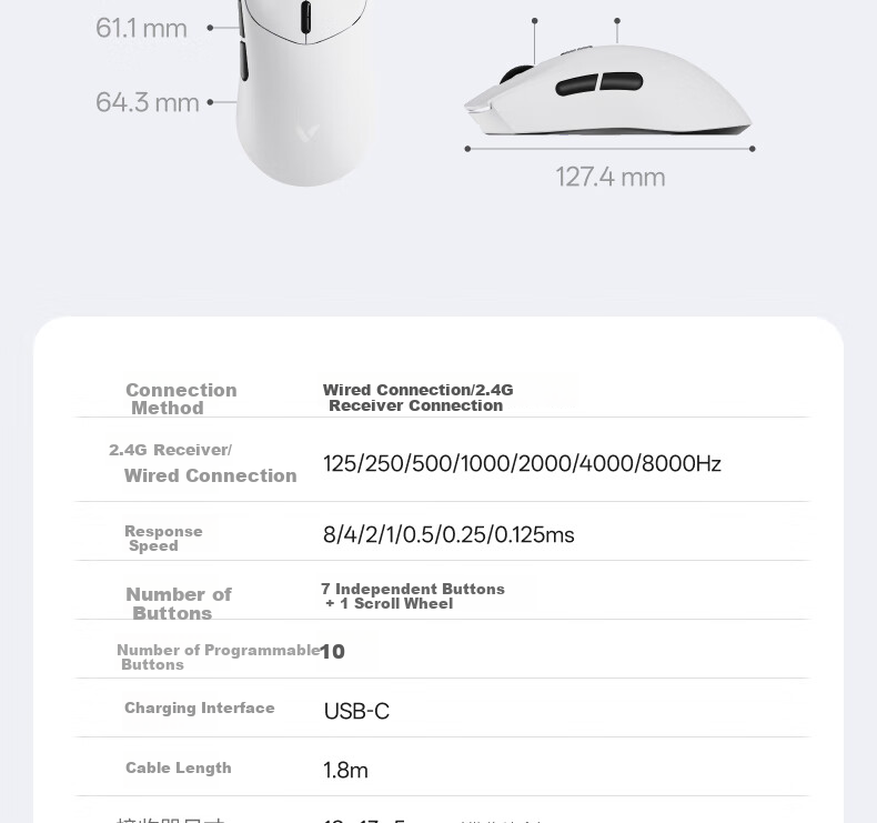Игровая мышь Rapoo VT7 Dual 8K, проводная/беспроводная, черный