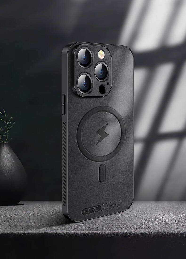 Чехол-накладка Shangsu для Apple iPhone 14 Pro Max, черный, из натуральной кожи, с магнитной застежкой