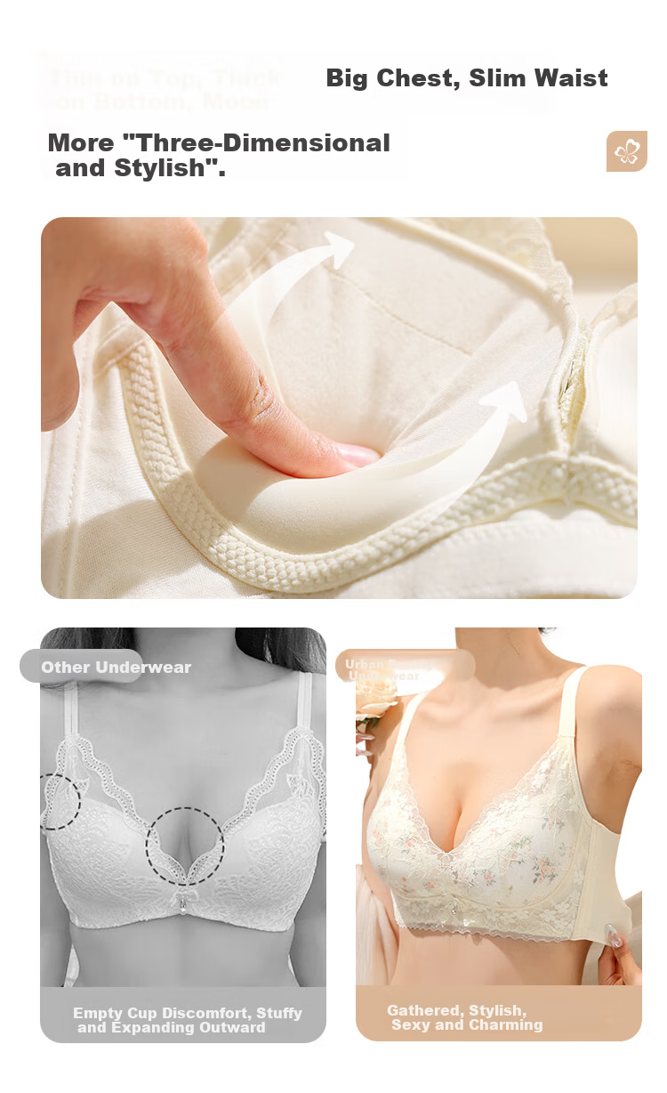 Женский бюстгальтер Dushiliren Mulberry Silk Nourishing Bra, бесшовный, с косточками, с цветочным принтом, сексуальный кружевной бралетт, цвет шампань