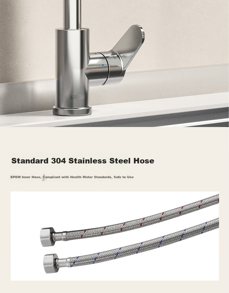 Смеситель для кухни ARROW Hot And Cold Kitchen Faucet с двойным распылением воды, двойным управлением горячей и холодной водой, вращением на 360°, кран для раковины, модель AE45402CP, цвет хром