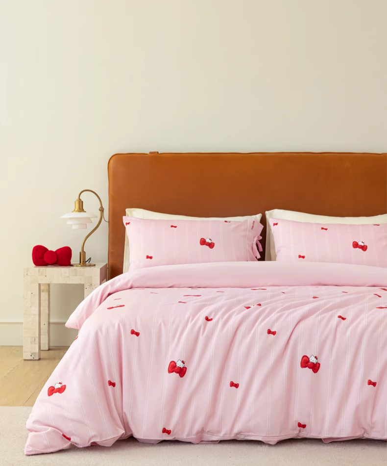 Постельное белье Tbh Sanrio Hello Kitty, сатин с принтом, 1.5-спальное, кремово-розовое