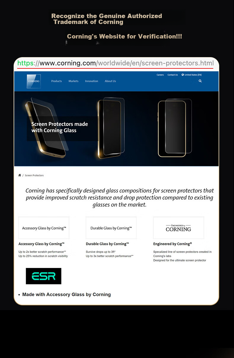 Защитное стекло ESR для iPhone 16 Pro, сертифицированное Corning, противоударное, антиотпечатки, HD Clear