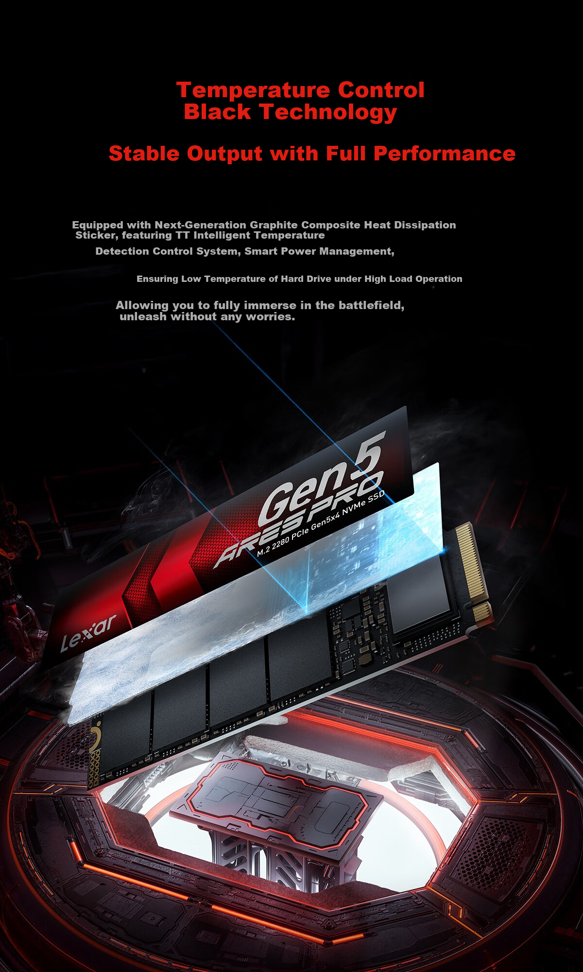 SSD накопитель Lexar ARES PRO Series 2TB, M.2, NVMe PCIe 5.0x4, скорость 14000 МБ/с