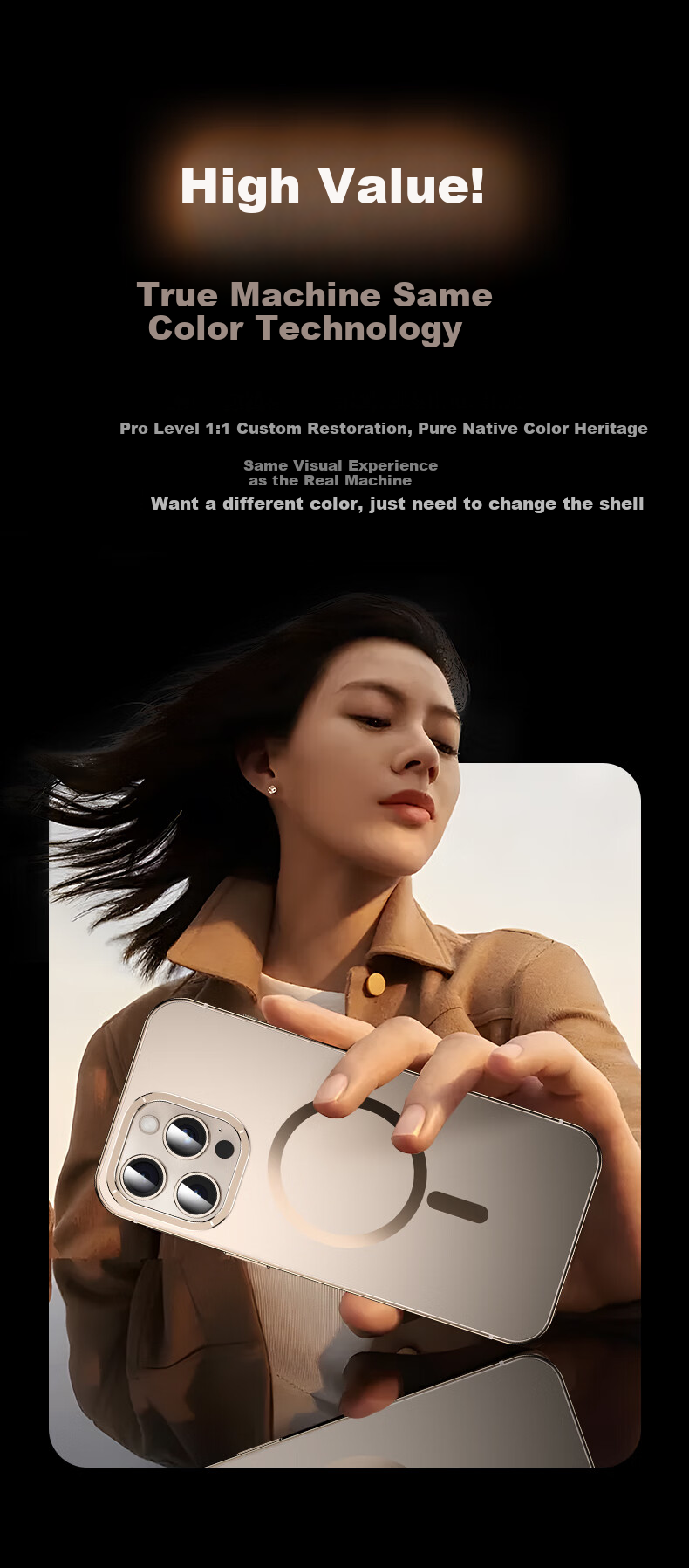 Чехол для iPhone 16 Pro Max IM-CHEN, противоударный, с магнитным кольцом и подставкой, ультратонкий, металлический, матовый, Титановый